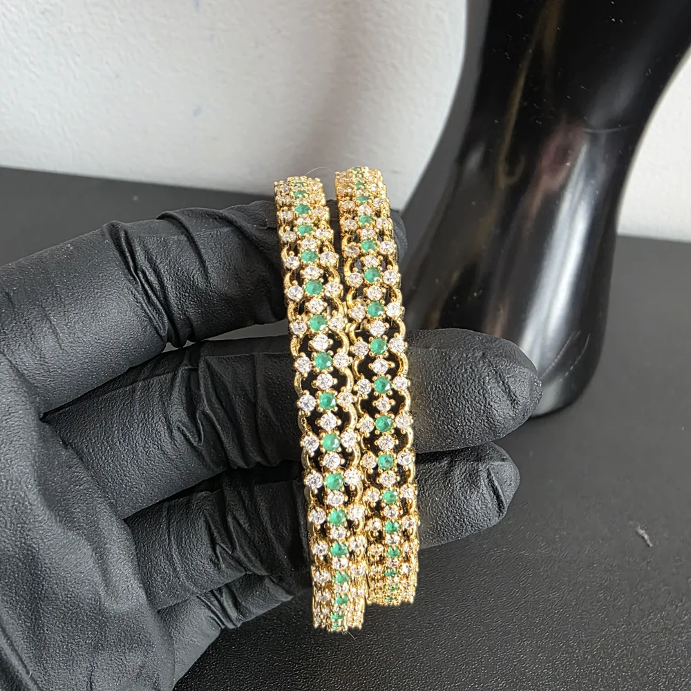 Watch Gold / Genuine Emerald & Diamond Simulant Bangle Bracelet Set
